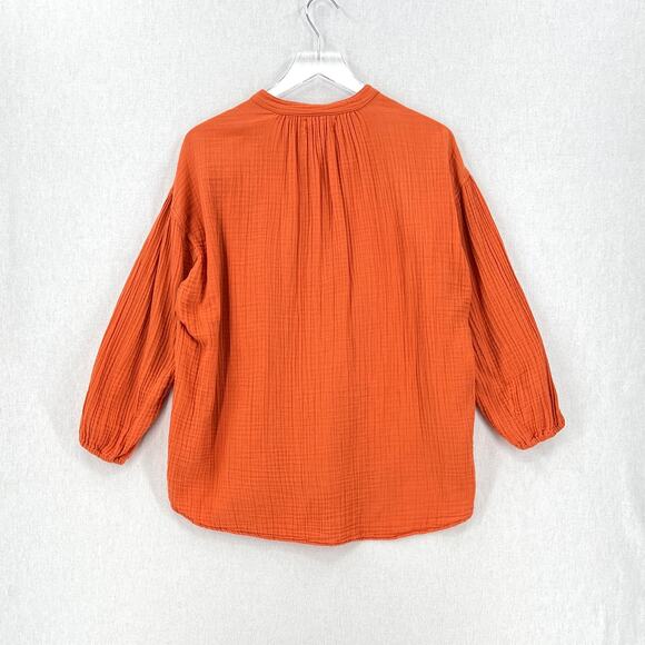XIRENA Atlee Shirt Womens Small Deep Amber Orange Long Sleeve Button Up Gauze - Picture 5 of 16